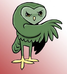 Green owl painted with Photoshop